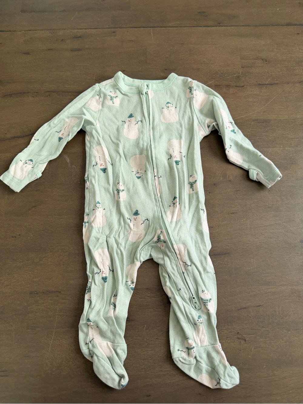 Mint Green Snowman Print Footed One-Piece Sleeper 6-9M